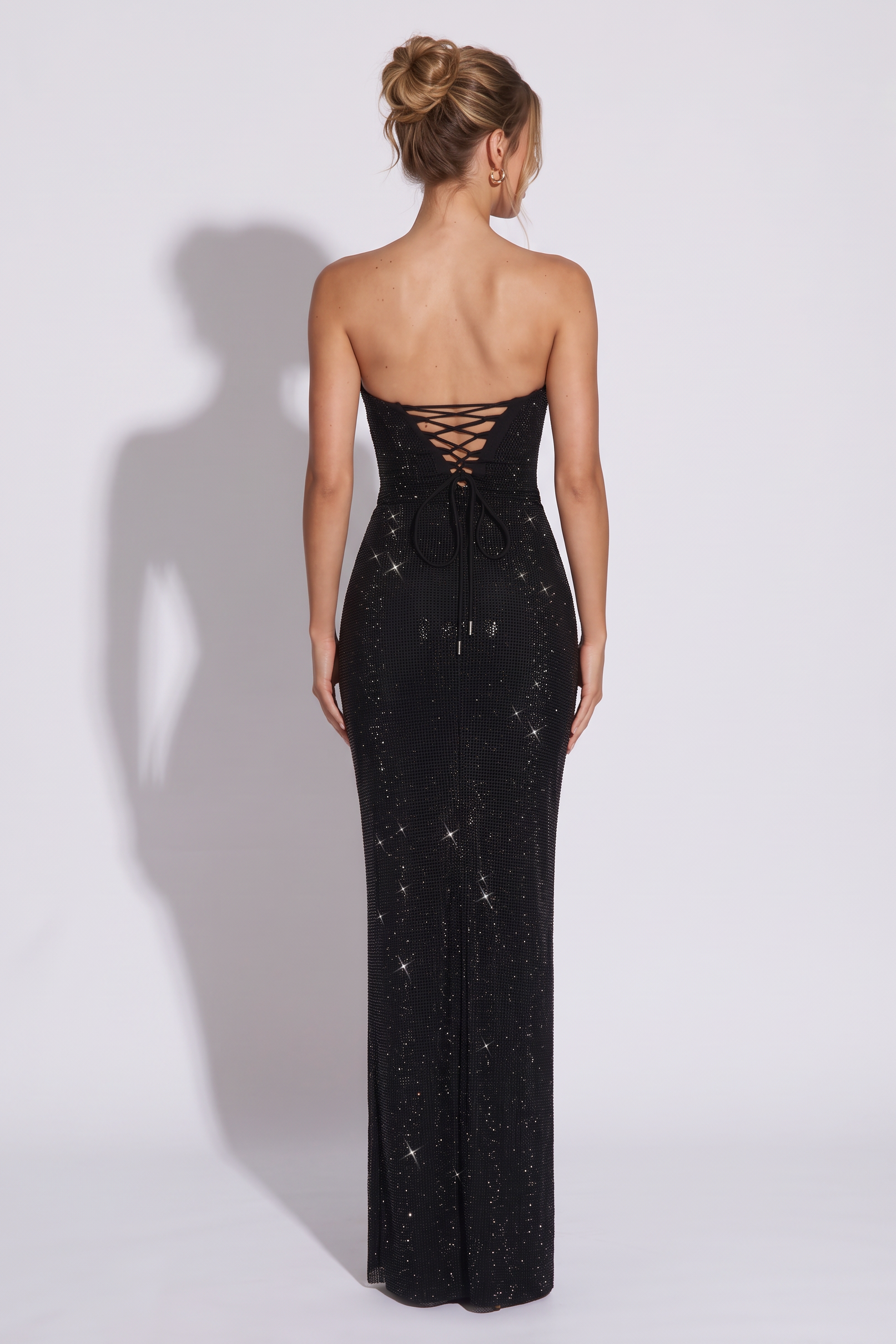 Hedy Black Rhinestones Strapless Maxi Dress